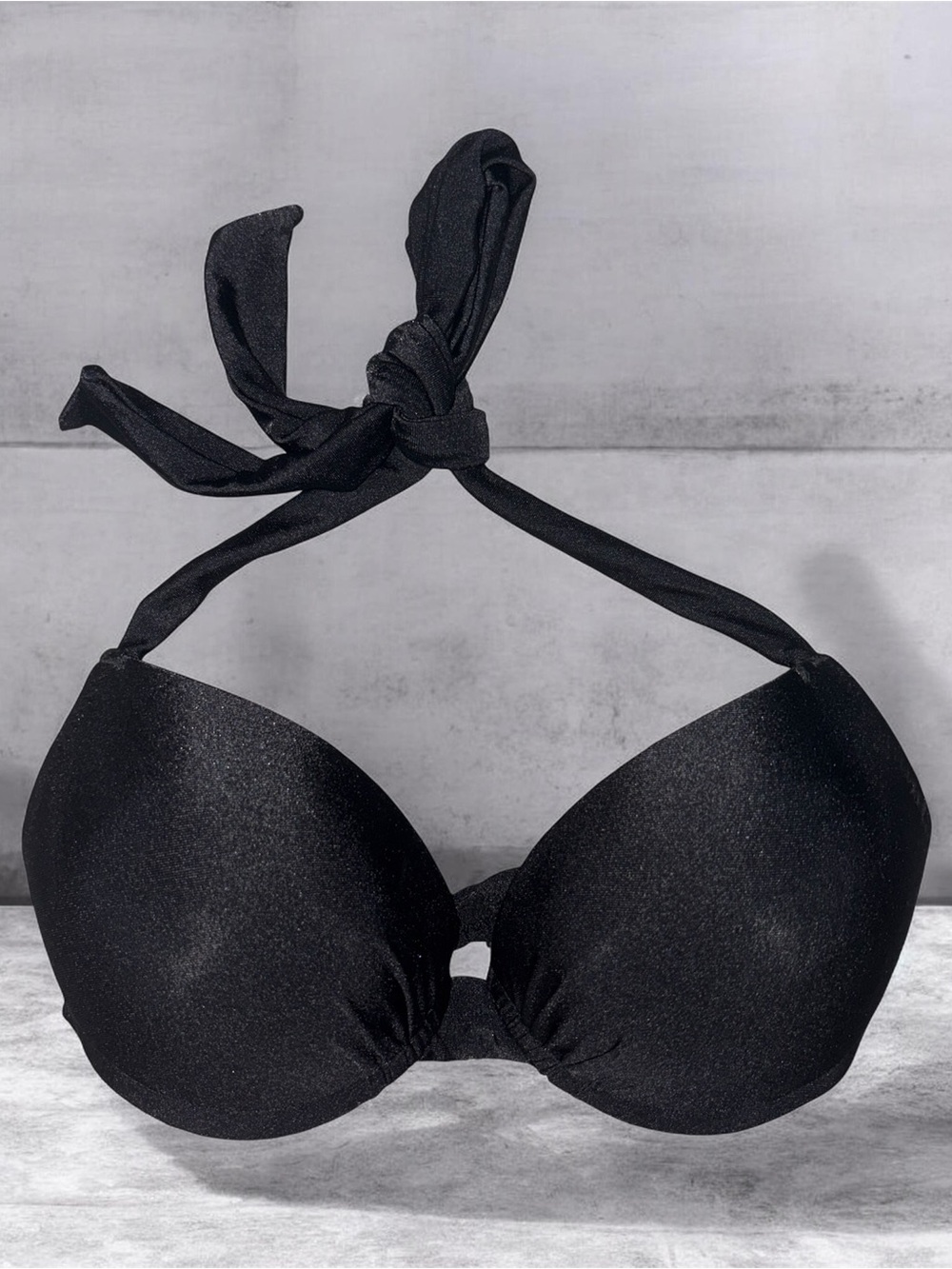Black Halter Push-Up Bikini Top with Tie Strap